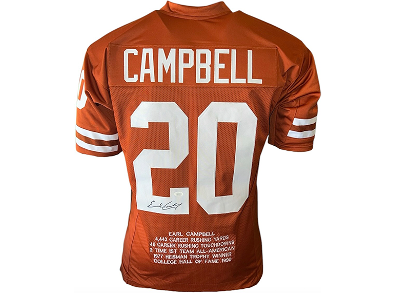 Earl Campbell Signed Texas Orange Football Stat Jersey (JSA)