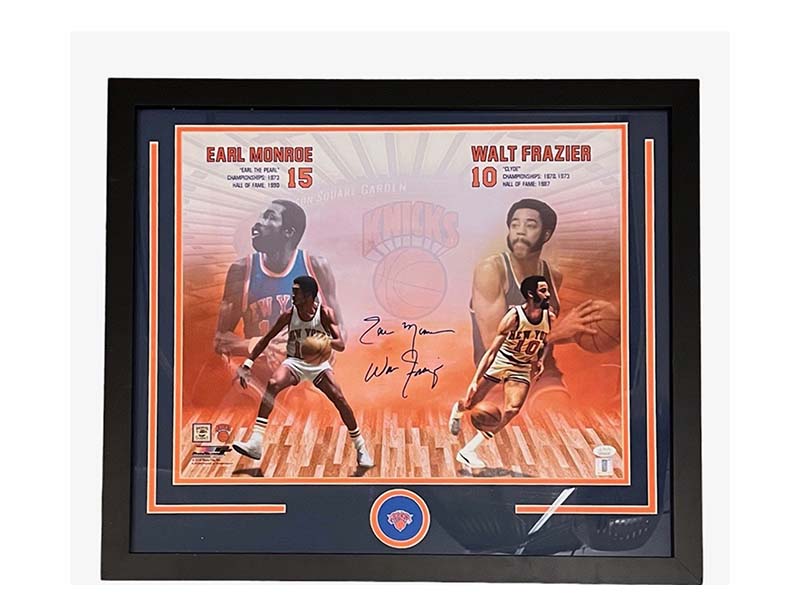 Earl Monroe and Walt Frazier New York Knicks Signed 16x20 Framed photo JSA