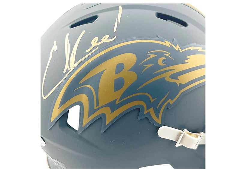 Ed Reed Signed Baltimore Ravens Slate Alternate Speed Mini Football Helmet JSA