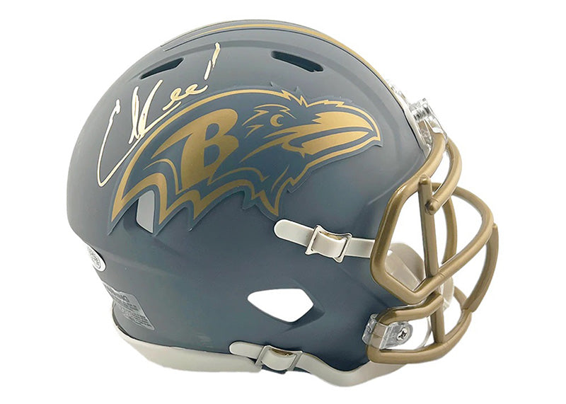 Ed Reed Signed Baltimore Ravens Slate Alternate Speed Mini Football Helmet JSA