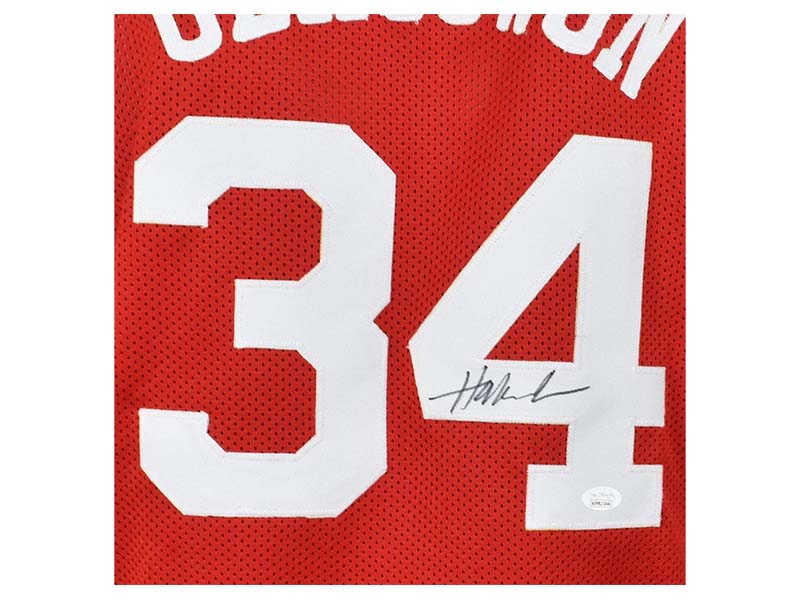 Houston Rockets Hakeem Olajuwon Autographed Framed Red Jersey JSA