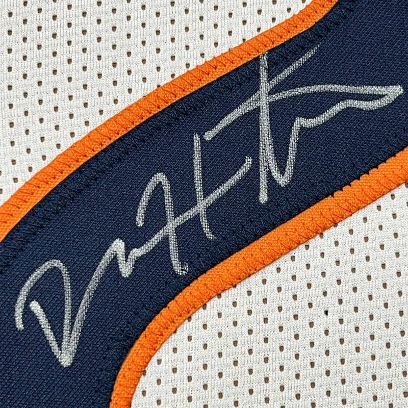 Framed Autographed/Signed Devin Hester 35x39 Chicago White Football Jersey JSA COA