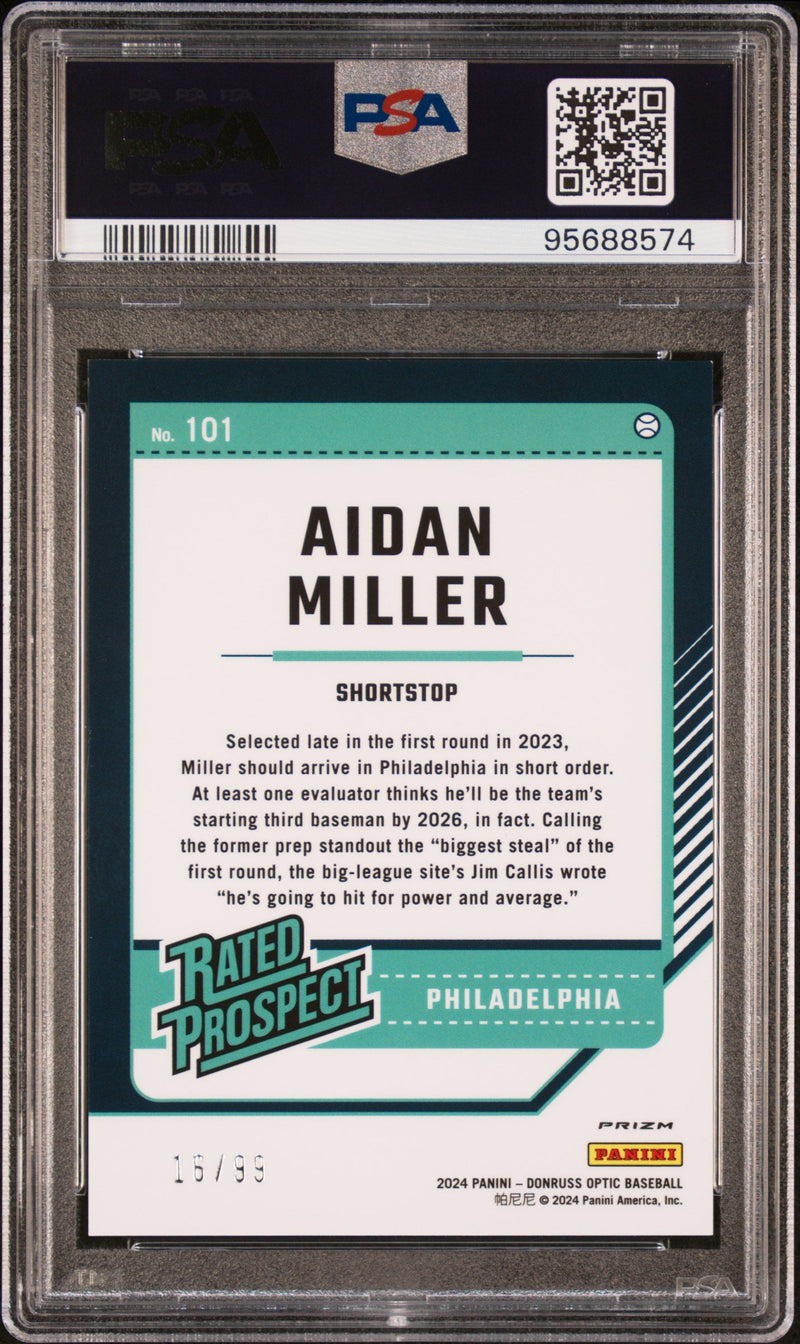 Graded 2024 Panini Donruss Aidan Miller #101 Optic Red /99 Rookie RC Baseball Card PSA 10 Gem Mint