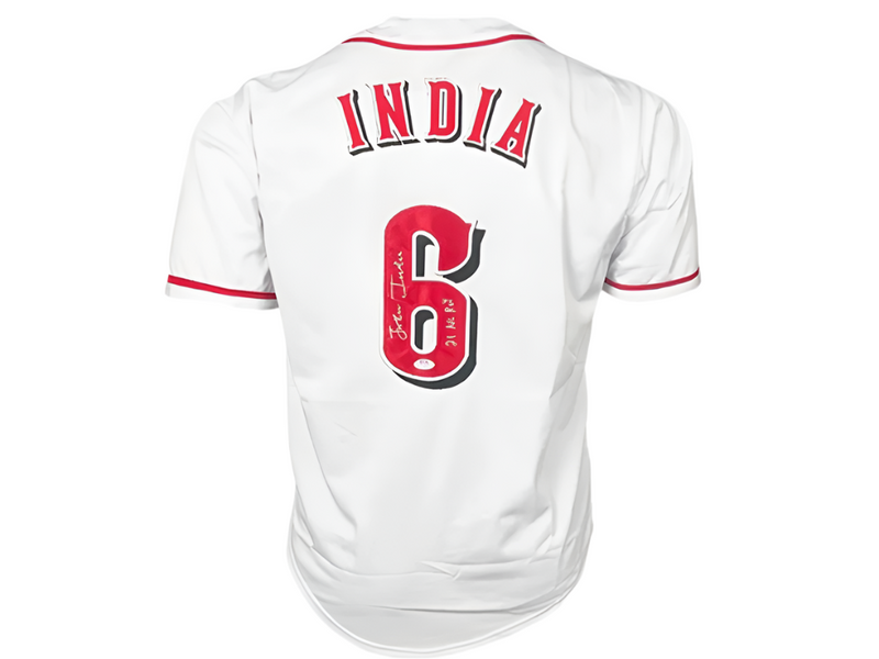 Jonathan India Signed 21 NL ROY Inscription Cincinnati White Baseball Jersey PSA
