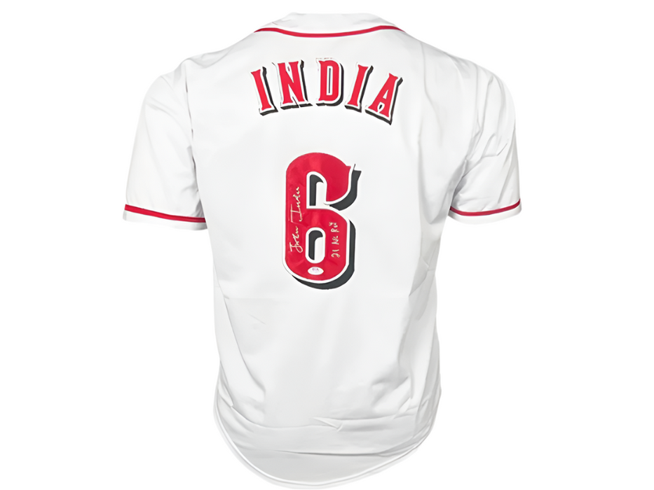 Jonathan India Signed 21 NL ROY Inscription Custom Cincinnati White Baseball Jersey PSA