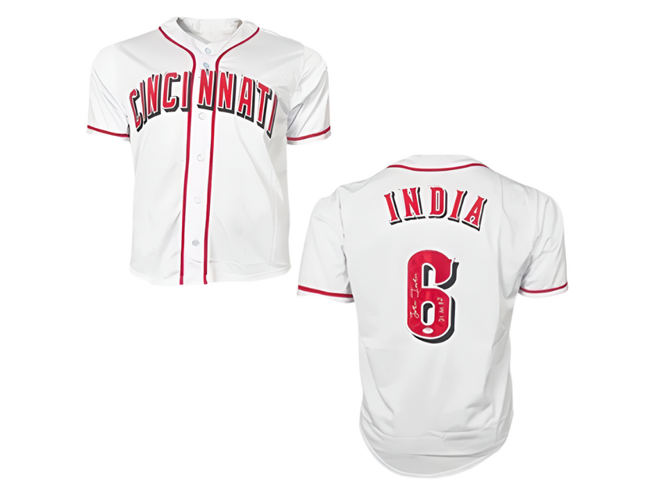 Jonathan India Signed 21 NL ROY Inscription Custom Cincinnati White Baseball Jersey PSA