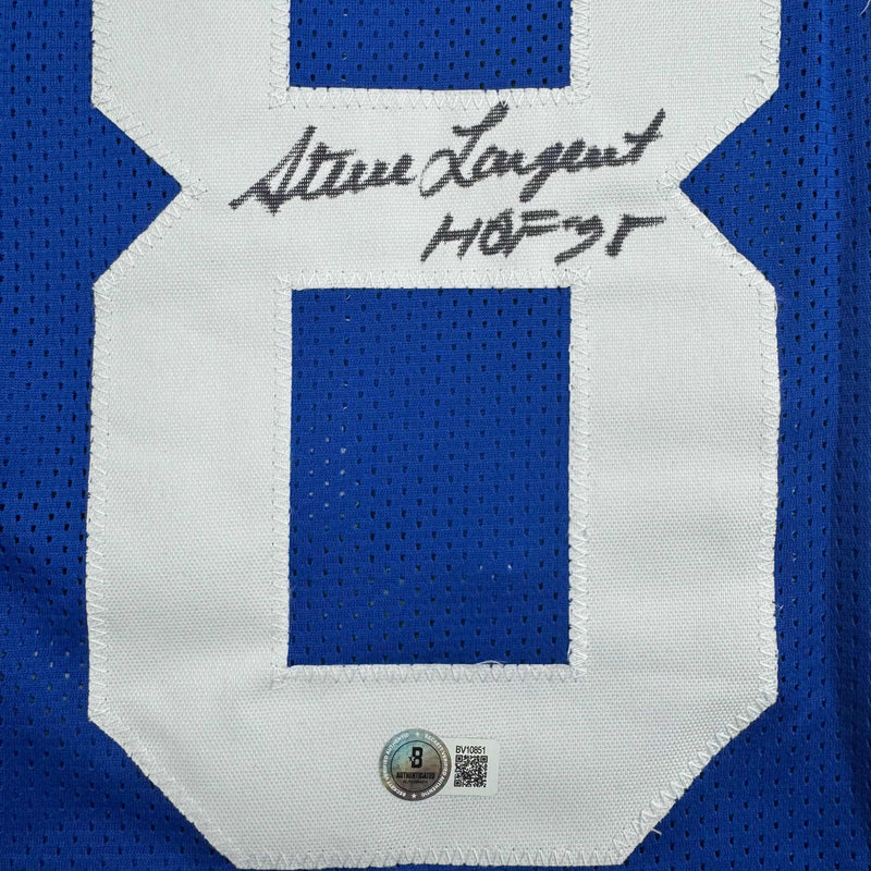 Autographed/Signed Steve Largent HOF 95 Seattle Blue Football Jersey Beckett BAS COA