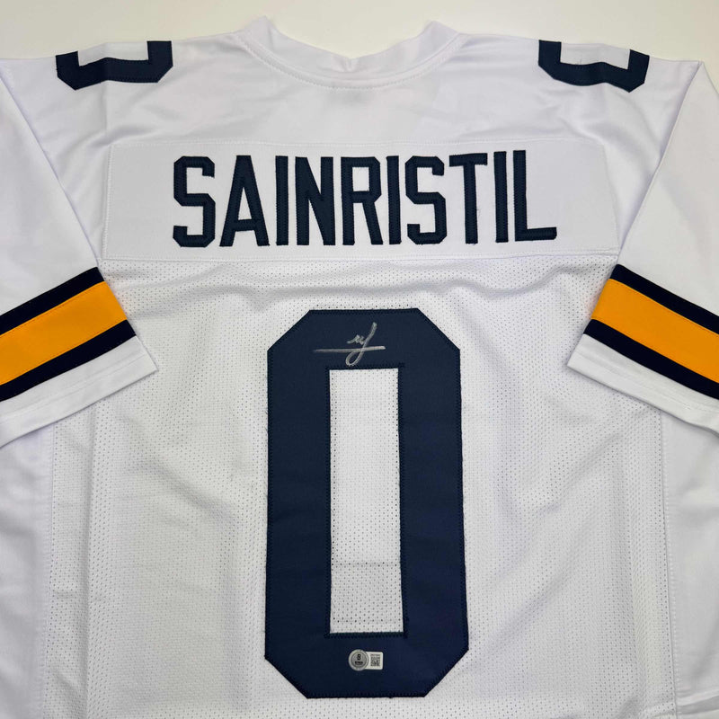 Autographed/Signed Mike Sainristil Michigan White College Football Jersey Beckett BAS COA