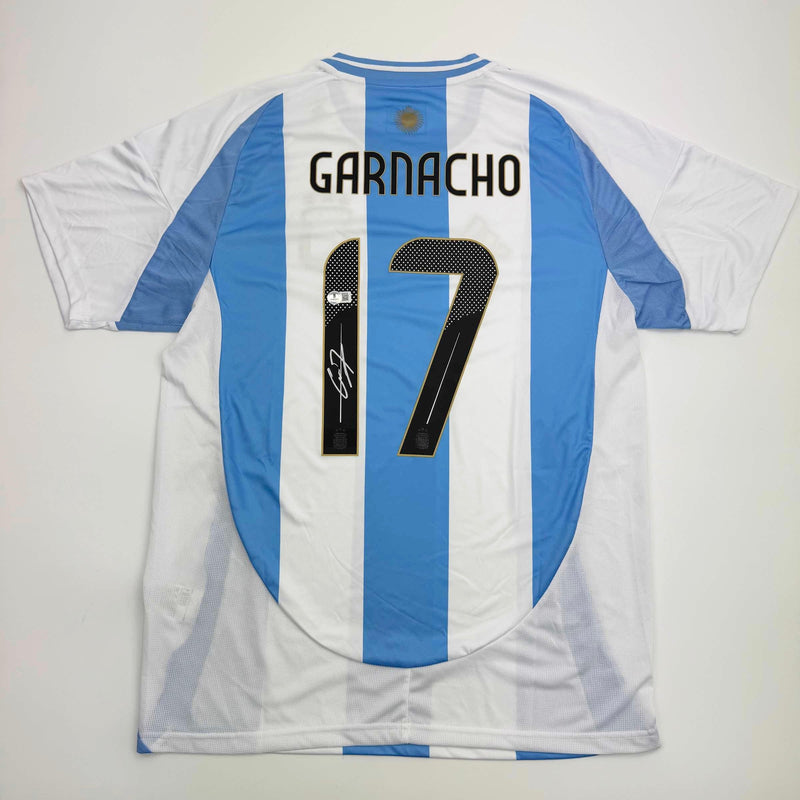 Autographed/Signed Alejandro Garnacho Argentina Blue Soccer Futbol Jersey Beckett BAS COA #2