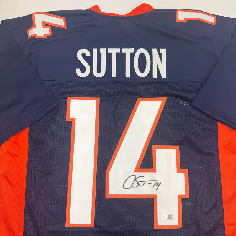 Autographed/Signed Courtland Sutton Denver Blue Football Jersey JSA COA