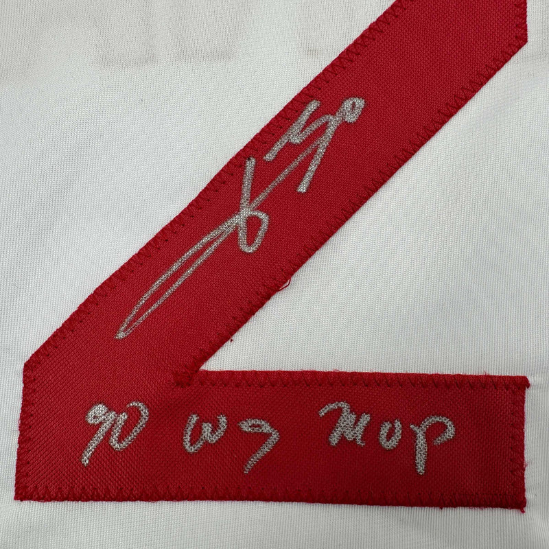 Autographed/Signed Jose Rijo 90 WS MVP Cincinnati White Baseball Jersey Beckett BAS COA