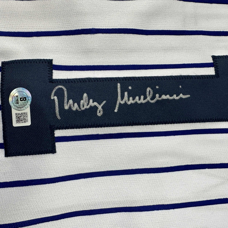 Autographed/Signed Rudy Giuliani New York Pinstripe Baseball Jersey Beckett BAS COA
