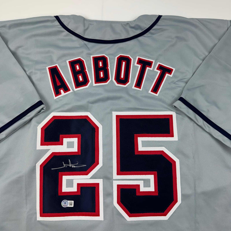 Autographed/Signed Jim Abbott California Grey Baseball Jersey Beckett BAS COA