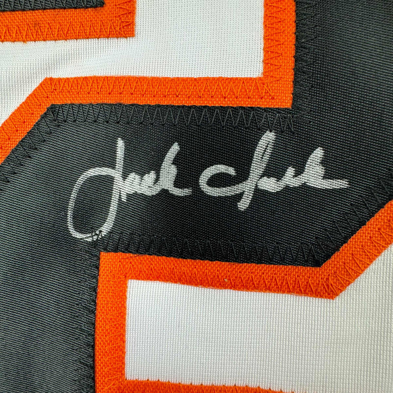 Framed Autographed/Signed Jack Clark 35x39 San Francisco White Baseball Jersey JSA COA