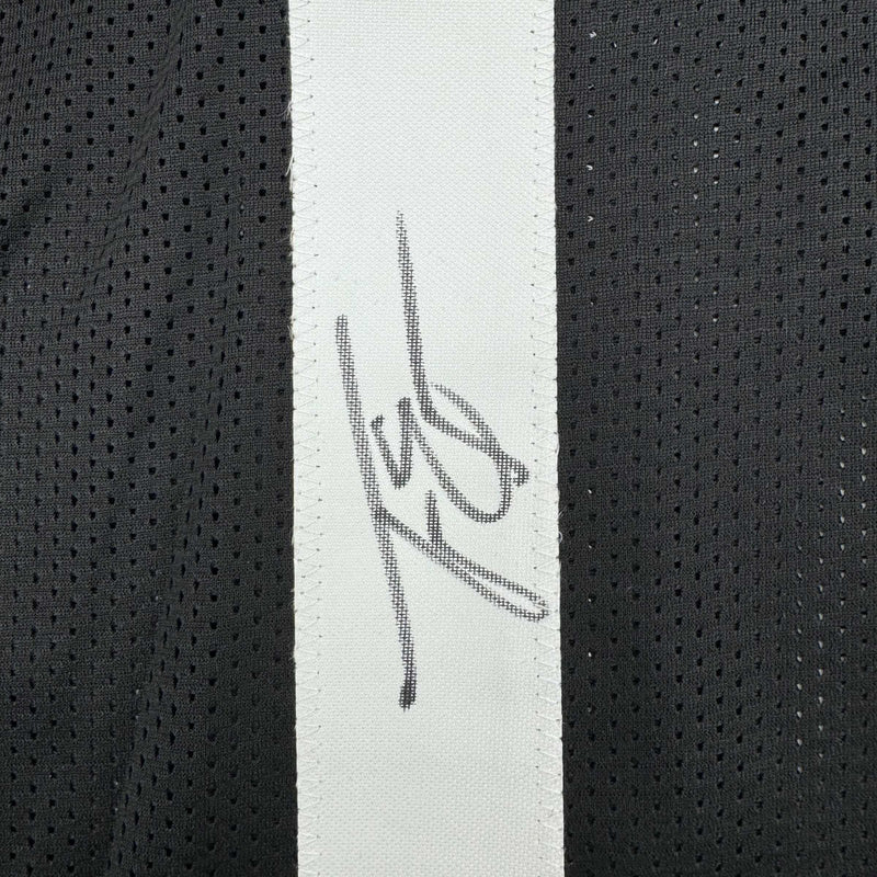 Framed Autographed/Signed Travis Etienne Jr. 35x39 Jacksonville Black Football Jersey Beckett BAS COA