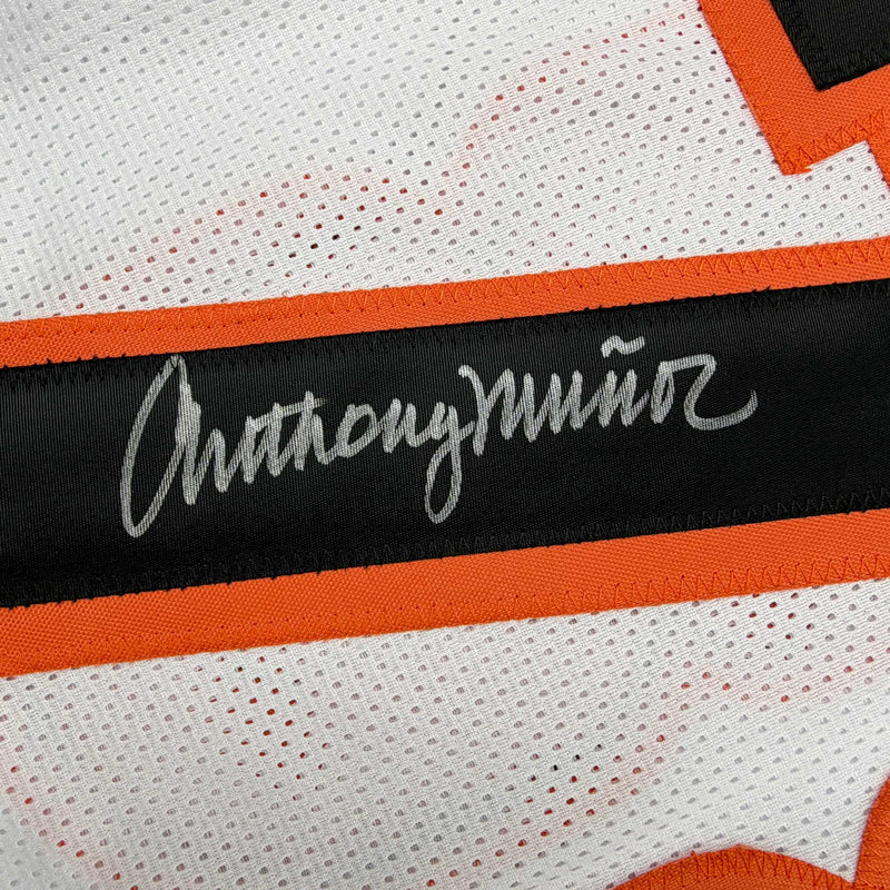 Autographed/Signed Anthony Munoz Cincinnati White Football Jersey Beckett BAS COA