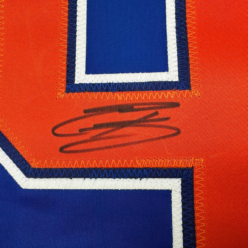 Autographed/Signed Evander Kane Edmonton Blue Hockey Jersey JSA COA