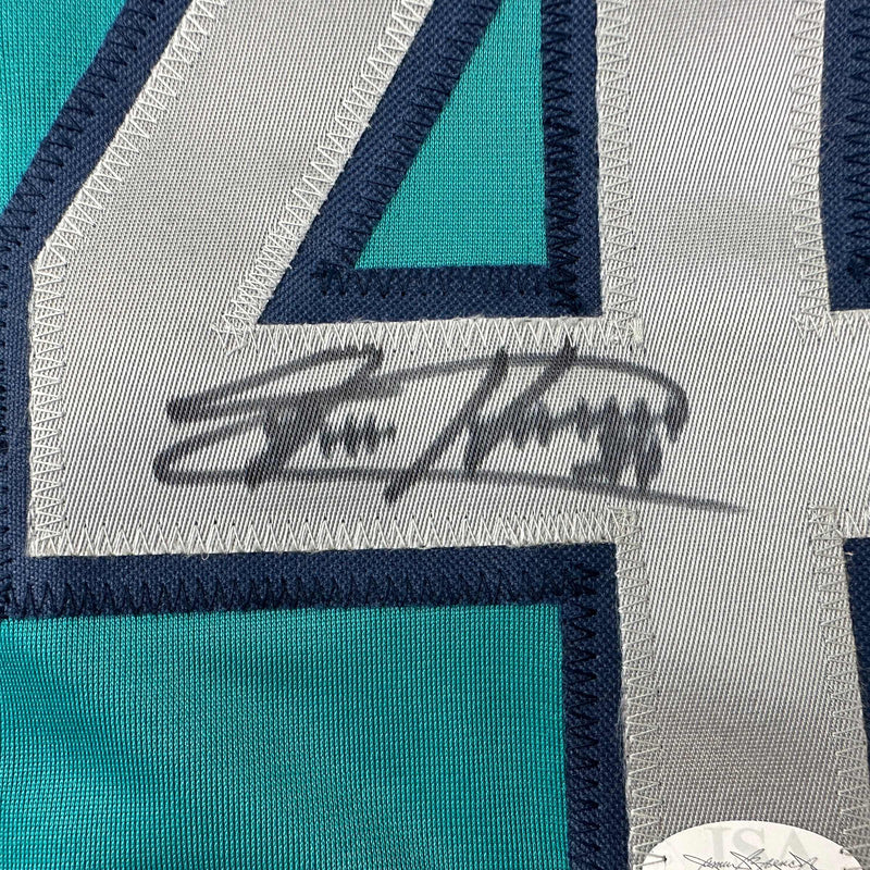 Autographed/Signed Felix Hernandez Seattle Teal Baseball Jersey JSA COA