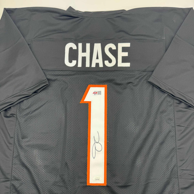 Autographed/Signed Ja'Marr Chase Cincinnati Black Football Jersey JSA COA