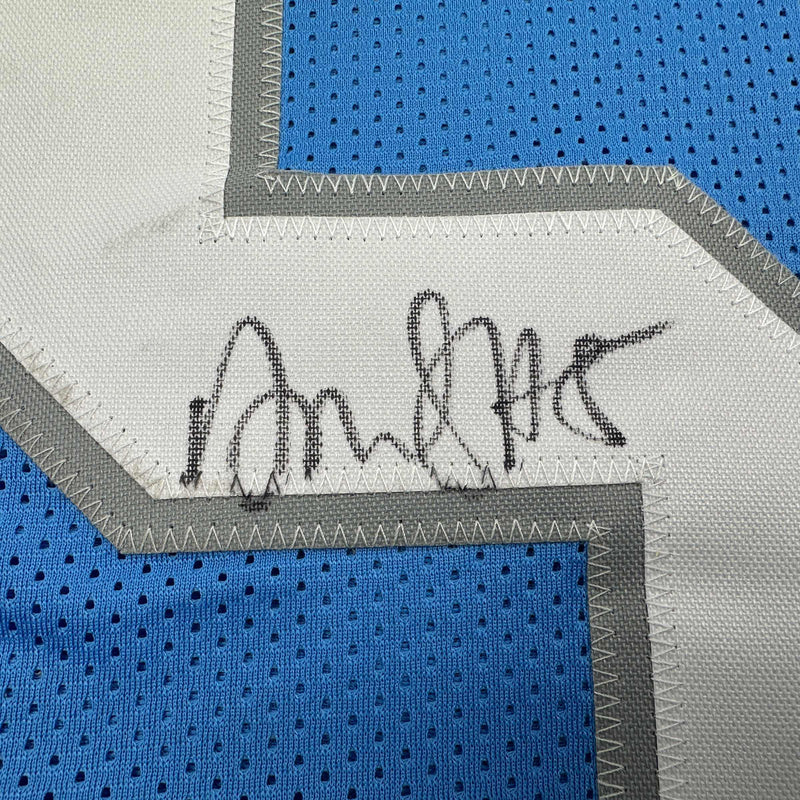 Autographed/Signed David Montgomery Detroit Blue Football Jersey Beckett BAS COA