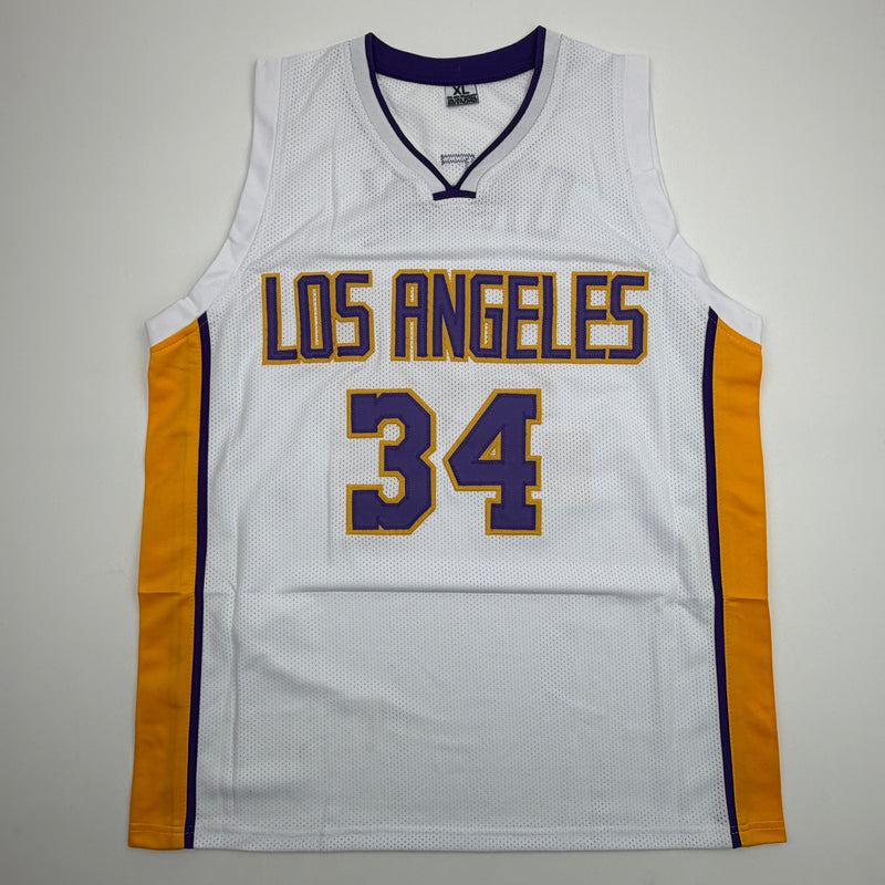 Autographed/Signed Shaquille Shaq O'Neal Los Angeles LA White Basketball Jersey Beckett BAS COA