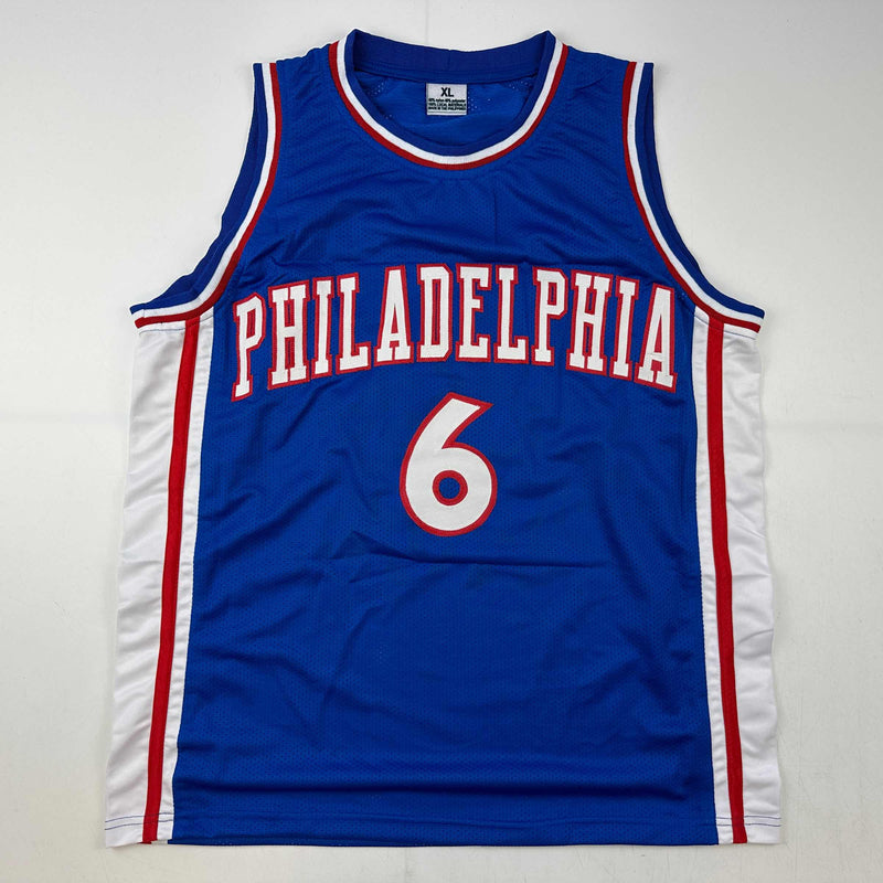 Autographed/Signed Julius Erving Dr. J Philadelphia Blue Basketball Jersey JSA COA