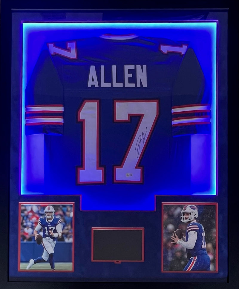 Josh Allen Signed Framed Jersey 34x42 LED Lighted Display w/ Playable Video TV Beckett