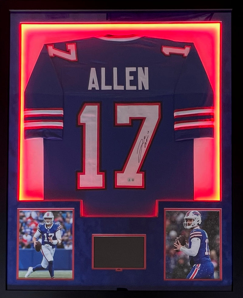 Josh Allen Signed Framed Jersey 34x42 LED Lighted Display w/ Playable Video TV Beckett
