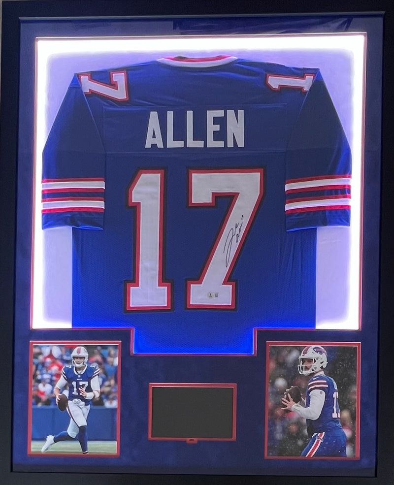 Josh Allen Signed Framed Jersey 34x42 LED Lighted Display w/ Playable Video TV Beckett