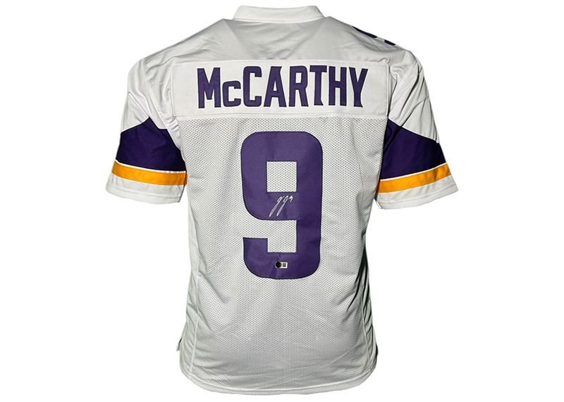 J.J McCarthy Signed Minnesota White Football Jersey Beckett