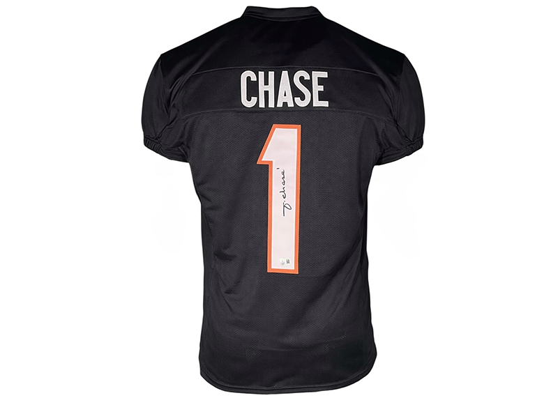 Ja'Marr Chase Signed Cincinnati Black Game Cut Football Jersey Beckett