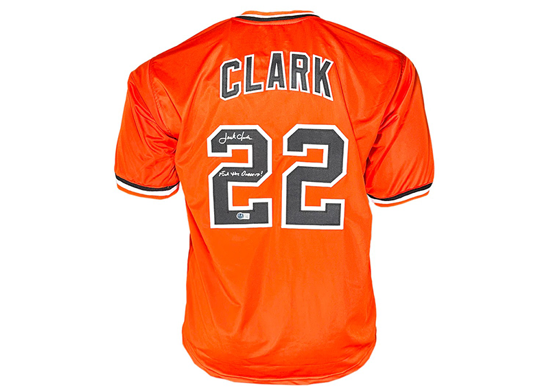 Jack Clark Signed Fuck the Dodgers Inscription San Francisco Orange Throwback Baseball Jersey (Beckett)