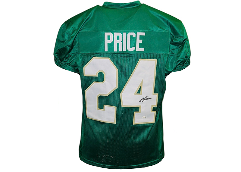Jadarian Price Signed Green College Football Game Cut Jersey JSA