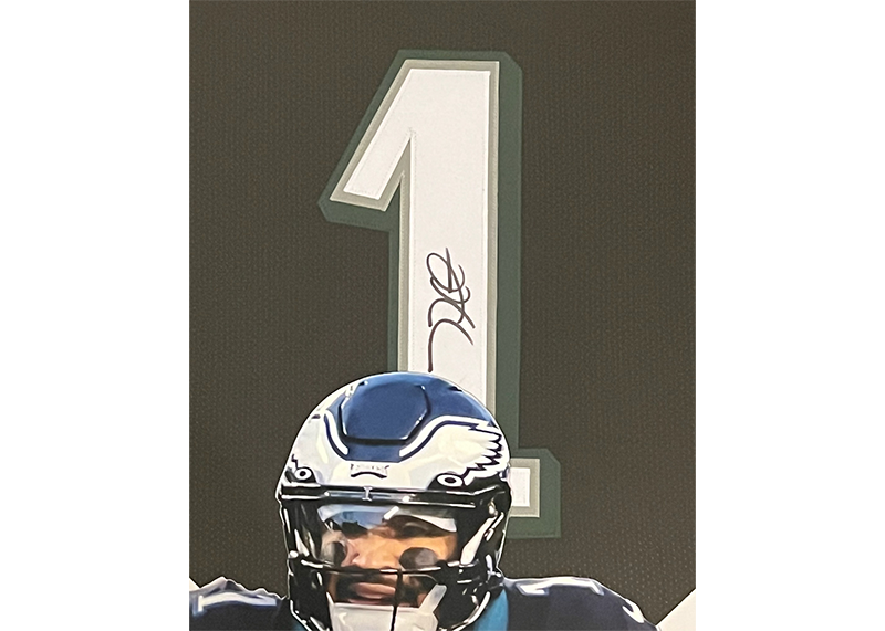 Jalen Hurts Signed 39x27 Framed Football Jersey (JSA)