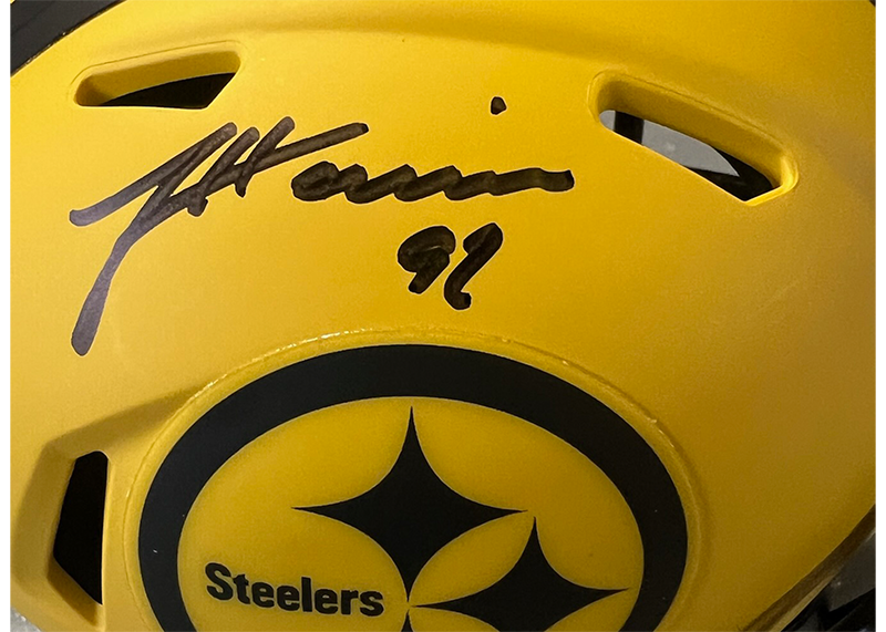 James Harrison Signed Pittsburgh Steelers Gold Rave Speed Mini Helmet Beckett