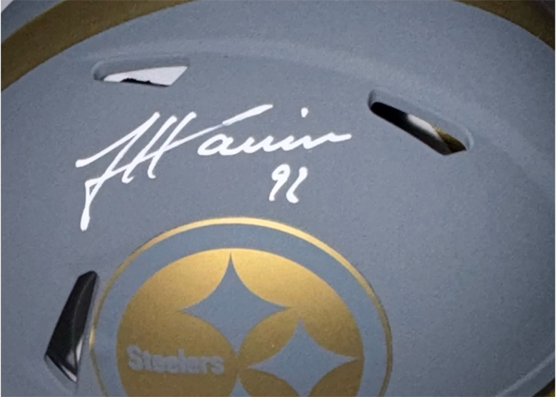 James Harrison Signed Pittsburgh Steelers Slate Mini Helmet JSA