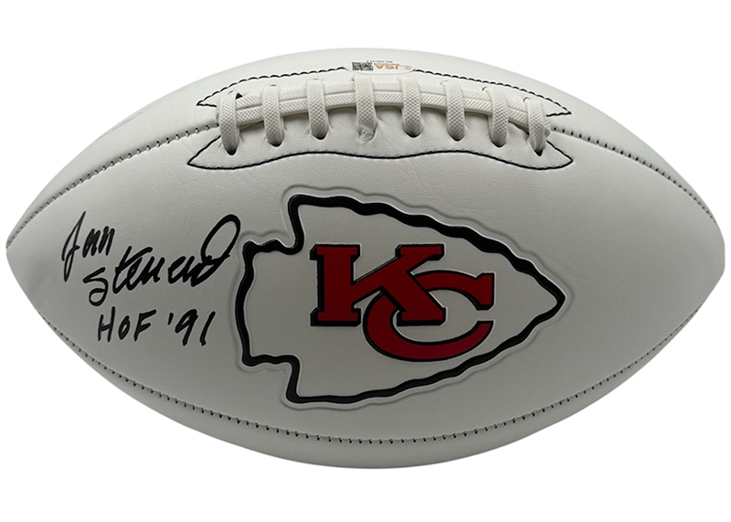 Jan Stenerud Signed Kansas City Chiefs Logo Football JSA HOF 91 Inscription