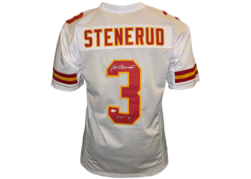 Jan Stenerud Signed Kansas City White Football Jersey JSA HOF 91 Inscription