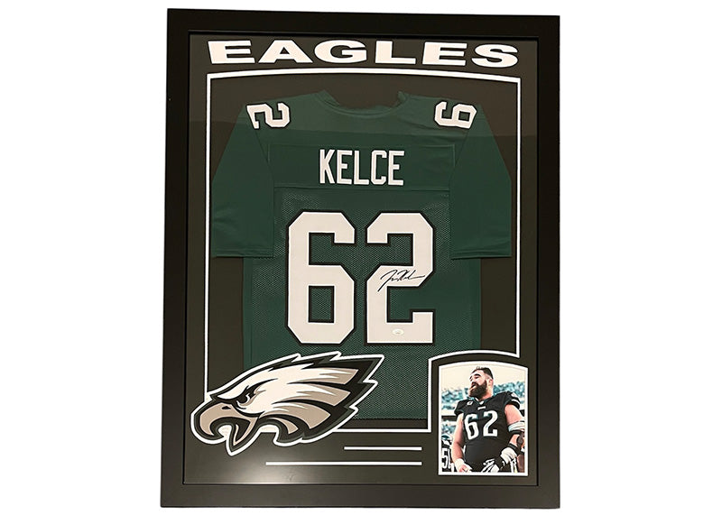 Jason Kelce Signed Philadelphia Eagles 34x42 Framed Jersey JSA