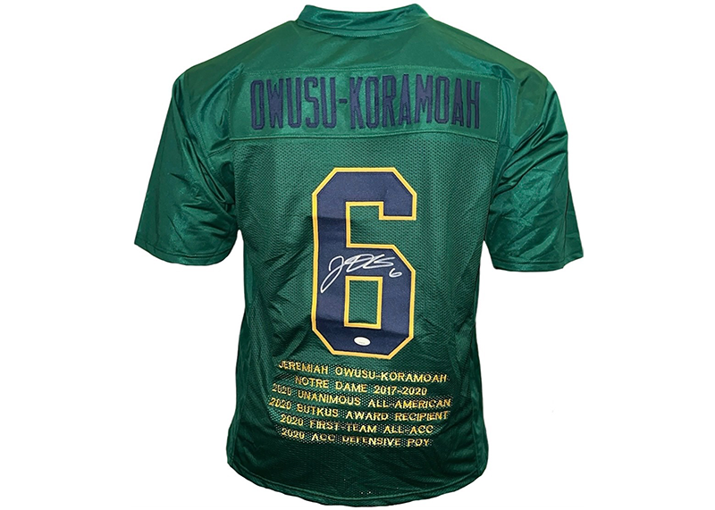 Jeremiah Owusu-Koramoah Signed Custom Green College Football Jersey JSA