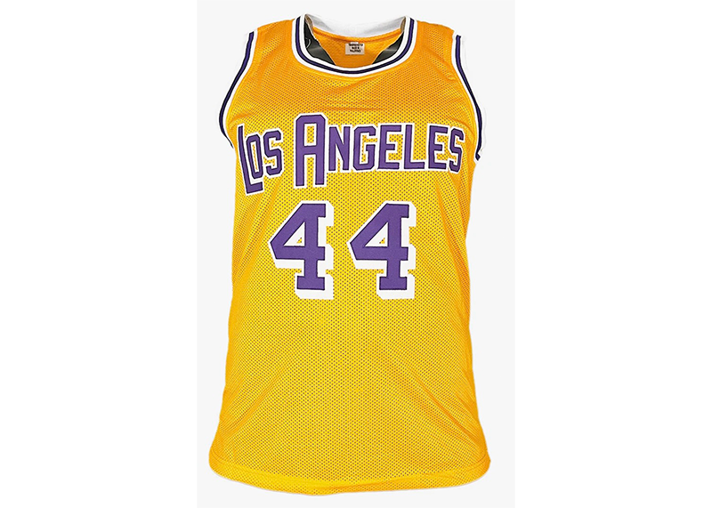 Jerry West Signed Los Angeles Yellow Throwback Stats Basketball Jersey JSA