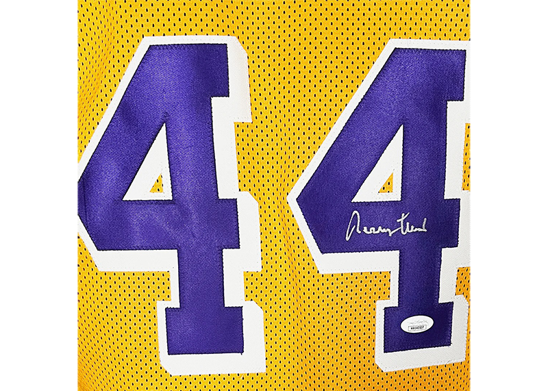 Jerry West Signed Los Angeles Yellow Throwback Stats Basketball Jersey JSA
