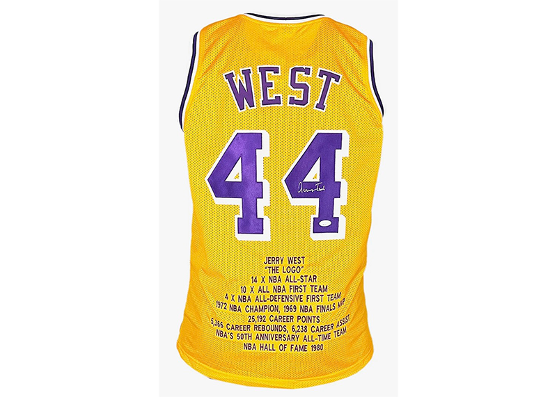 Jerry West Signed Los Angeles Yellow Throwback Stats Basketball Jersey JSA