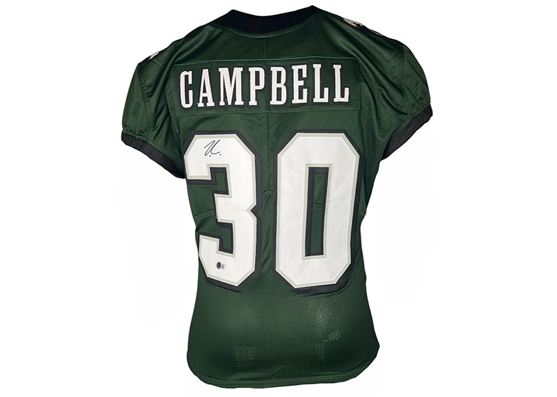 Jihaad Campbell Signed Philadelphia Green Football Game Cut Jersey Beckett