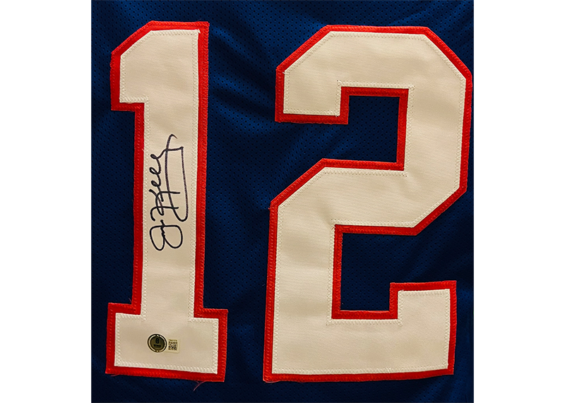 Jim Kelly Autographed Custom Blue Football Stat Jersey Beckett