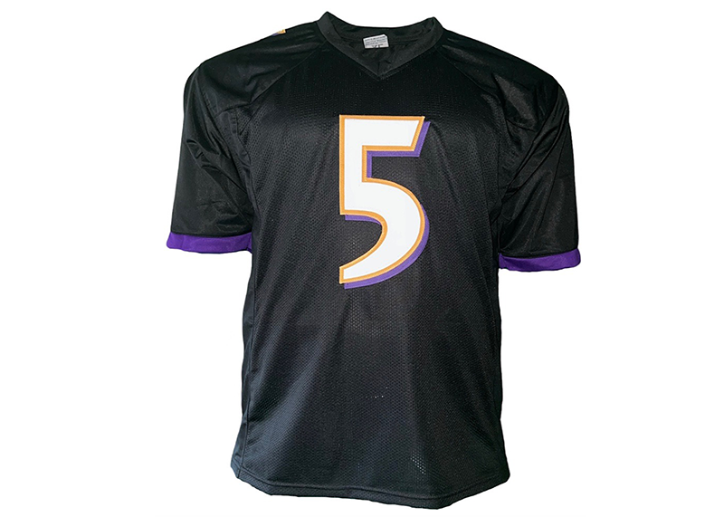 Joe Flacco Signed Custom Football Black Jersey SB 47 MVP Insc JSA