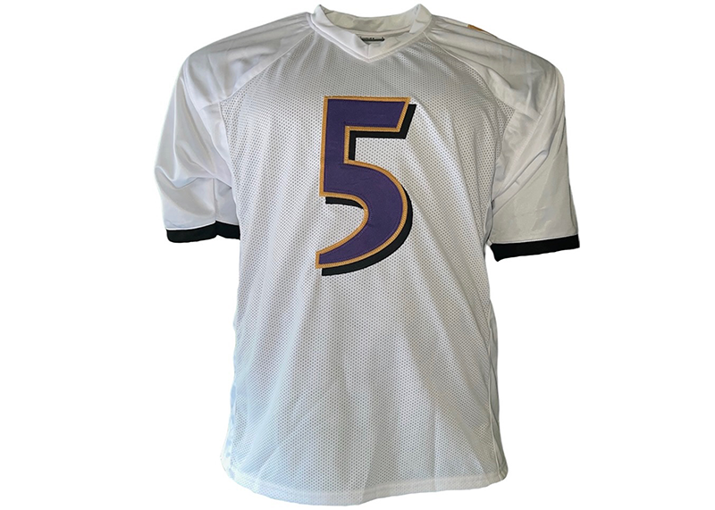 Joe Flacco Signed Baltimore White Football Jersey SB 47 MVP Insc JSA