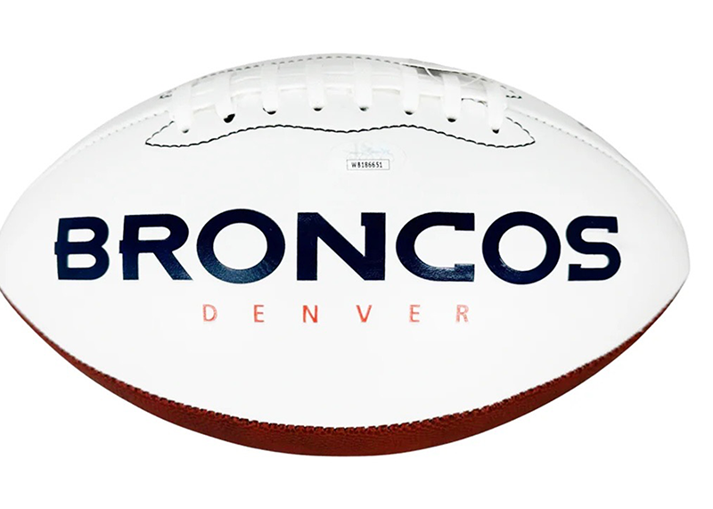 John Elway Signed Denver Broncos Official NFL Team Logo White Football (JSA)