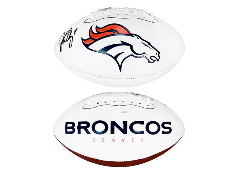 John Elway Signed Denver Broncos Official NFL Team Logo White Football (JSA)