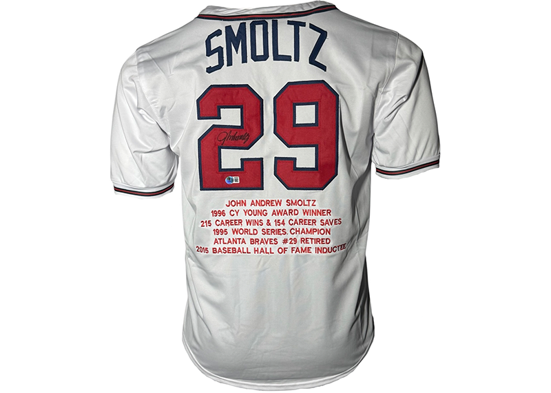John Smoltz Signed Atlanta White Stat Baseball Jersey Beckett